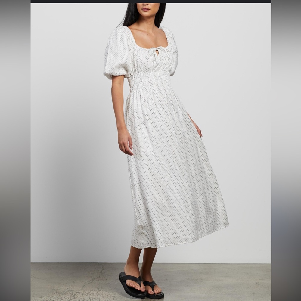 FAITHFULL THE BRAND Maurelle Midi Dress in Linen dotted smock waist size 2XL